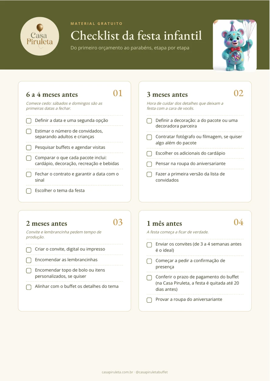 Prévia do checklist da festa infantil em PDF